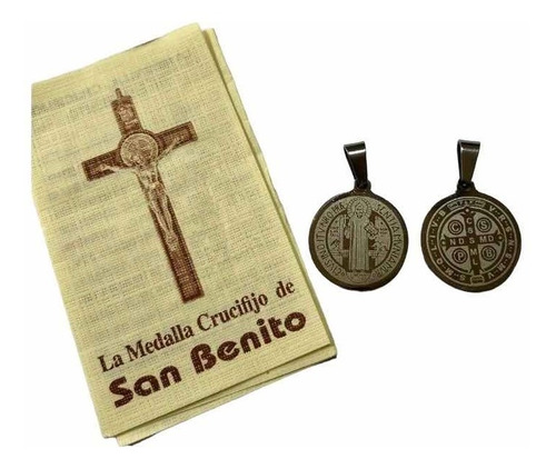 Dos Medallas De San Benito En Acero Quirúrgico