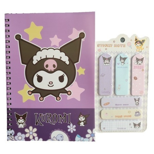 Set Libreta Kuromi  + Notas Adhesivas Papelería Kawaii