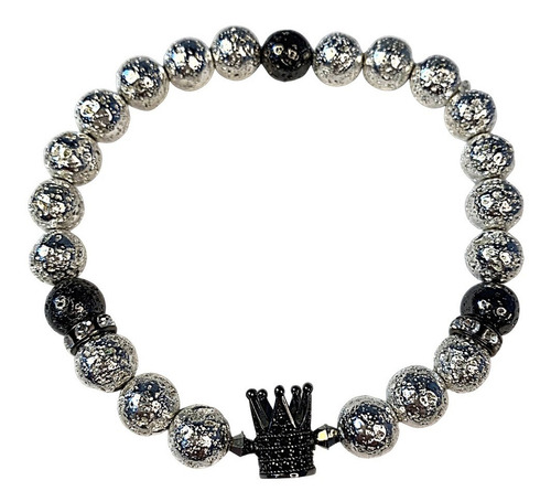 Pulsera Corona Piedra Volcánica & Hematita Cristales Zirconia Austriaco Color Modelo 3 Diámetro 18 Cm