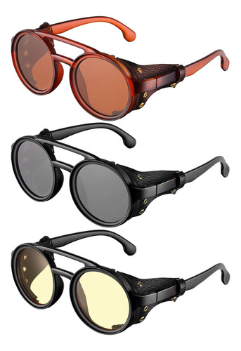 Weewooday 3 Pares De Gafas De Sol Retro Redondas Steampunk C