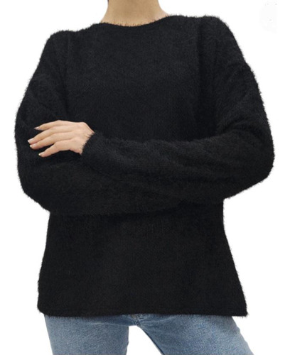 Sweater Pelo De Mono, Negro,invierno, Día, Talle Oversize