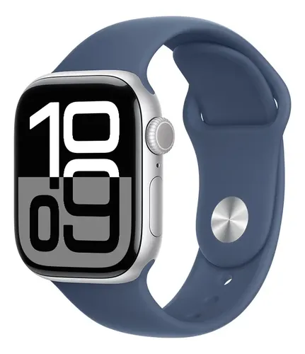 Apple Watch Series 10 (GPS+Cellular) 42mm SILVER Aluminum Case with DENIM Sport Band S/M