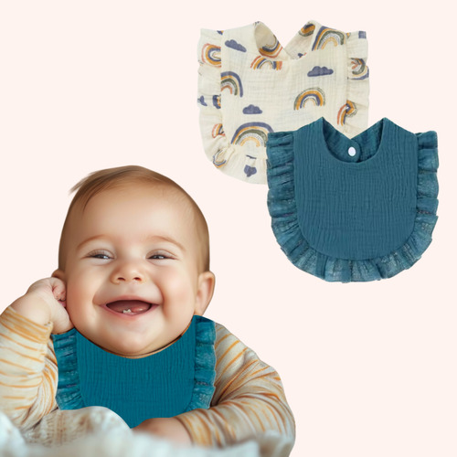 Babador Bebê Menino E Menina Introdução Alimentar - 2 Unid Azul