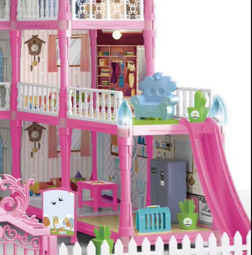 Casa De Muñecas Con Muebles Castillo Princesa Rosa