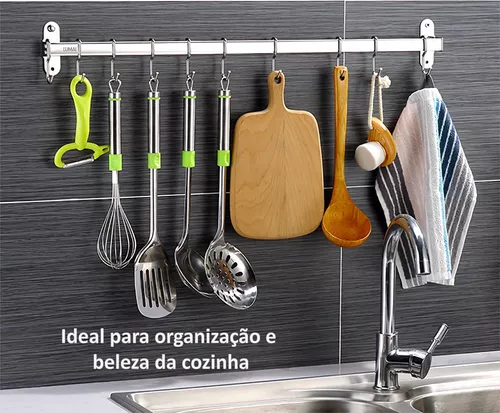 Soporte para utensilios de cocina, 10 ganchos, barra para colgar,  organizador, organizador de almacenamiento, organizador de acero inoxidable  SUS304, color plateado