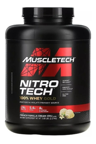 Crema de vainilla francesa Nitro Tech Whey Gold 100% proteica Muscletech con sabor a 2,28 kg