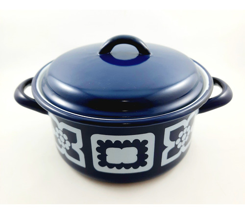 Cacerola Enlozada Antigua Decorada 18 Cm Azul