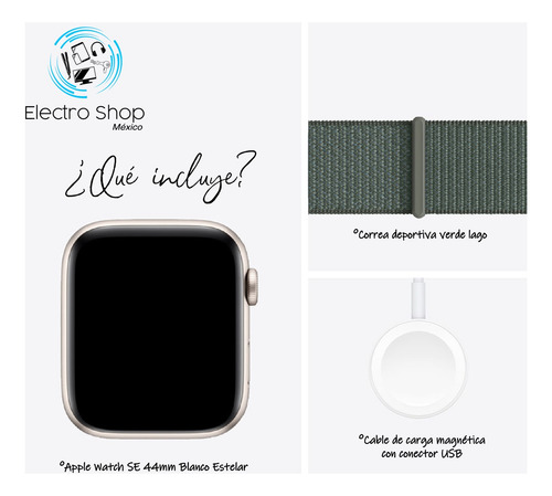 Apple Watch Se Gps Caja De Aluminio Blanco Estelar De 44 Mm Correa Loop Deportiva Verde Lago - Distribuidor Autorizado
