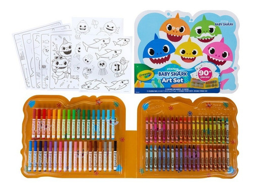 Crayola Baby Shark Art Set Case +90 Piezas Marcadores Niños