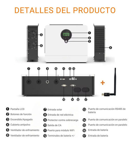 Inversor Cargador Híbrido Solar 5500w Con Wifi Daza Conversor Mppt 48v A 220v Onda Pura Senoidal Inverter 5.5kva 100a Con Lcd