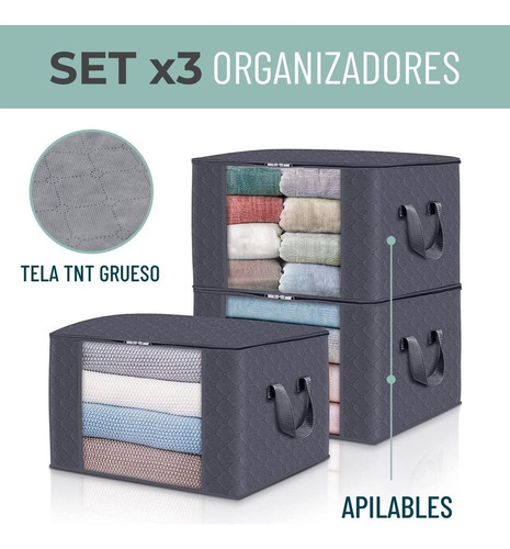 Imagen 2 de 10 de Bolsas Organizador Ropa Casatua Set 3 Unids Almacenamiento