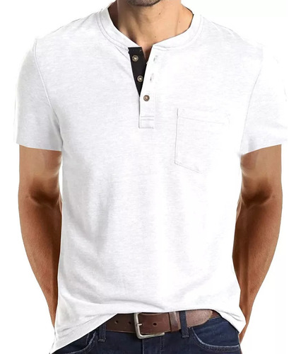 Playera Casual Henley Para Hombre Playera De Solapa Frontal