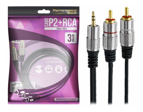 Cabo Auxiliar P2 Estereo X 2rca Blindado Profissional 3m