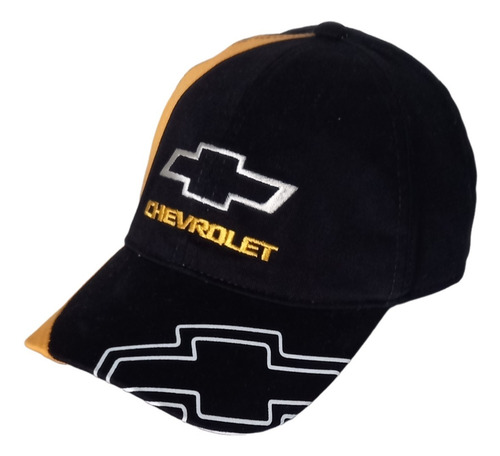 Gorro Chevrolet Adulto Ajustable Negro Y Amarillo ( Logo Frente Bordado) Xl (57-60cm) Ajustable