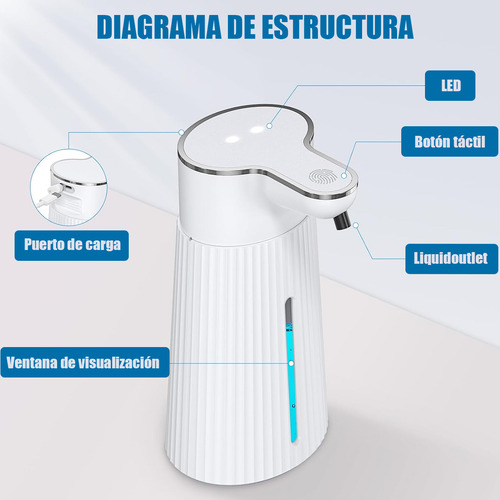 Dispensador De Jabon Automático,despachador De Jabon Liquido Con Cable Usb,sensor Ir Inteligente 2 Modos,impermeable Y Ajustable,jaboneras Para Baño Liquido De 400ml Sin Contacto,para Baño,cocina