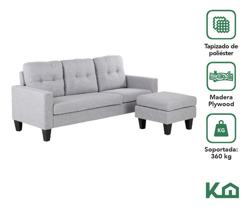 Sofá Sala Esquinera Izquierda Sillón Reversible Madera