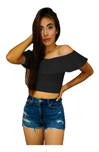 Crop Top De Dama Al Hombro Campesino Ombliguero Mujer