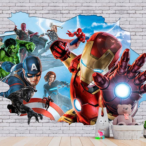 Papel adhesivo para habitación infantil Avengers Avengers, 2 x 1, color Avengers Marvel Super Heroes, papel para habitación infantil