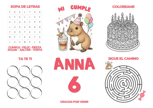 Kit Imprimible Planillla Juegos Cumpleaños Capibara Editable
