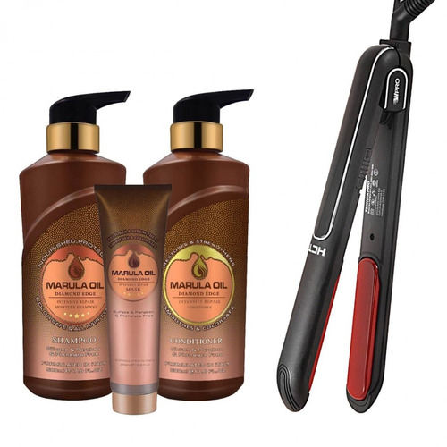 Shampoo + Acondicionador + Tratamiento Marula Oil + Plancha