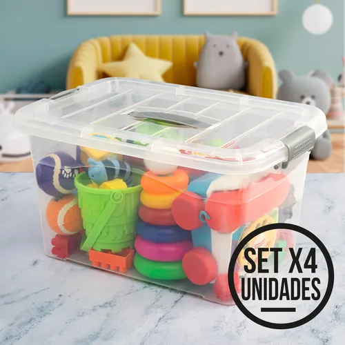 4 Cajas Organizadoras Plásticas Transparentes Grandes Tapa 1