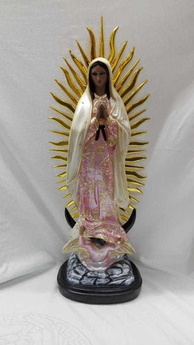 Virgen Guadalupe De Resina Terminación Arena Con Rosa Baby