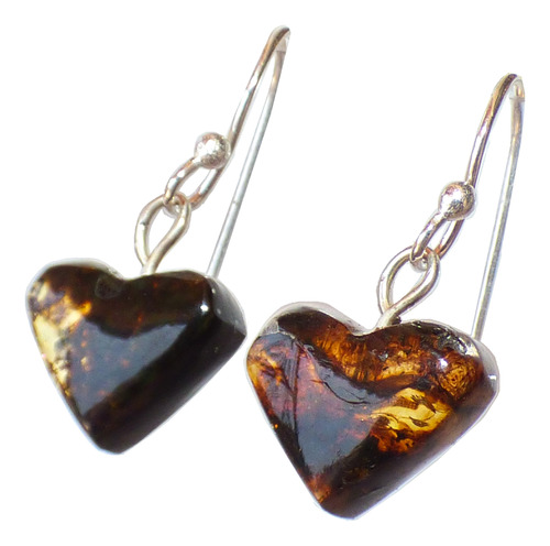 Hermosos Aretes De Ámbar Aut & Plata Ley / Corazones 1 / Fl