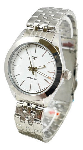 Reloj Kosiuko Mujer Dama Acero Plateado Fdo Blanco 857a-311