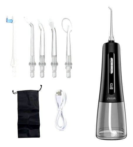 Irrigador Dental Eléctrico Jazak / Linea Profesional / Con 4 Boquillas + Cepillo De Dientes / Giro 360° / Presión Ajustable / Ipx7 / Portátil / Higiene Bucal / Limpieza Interdental / Cuidado Encías