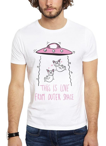 Polera Love From Outer Space Ovni Perro Blanca 
