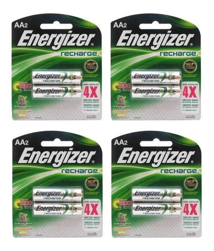 Kit Energizer con 8 pilas recargables AA de 1400 mAh C/2