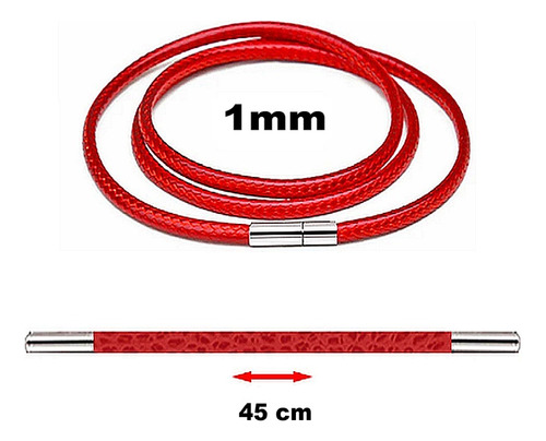 Collar Cordón Trenzado Encerado Rojo 45cmx1mm - Seguro Acero