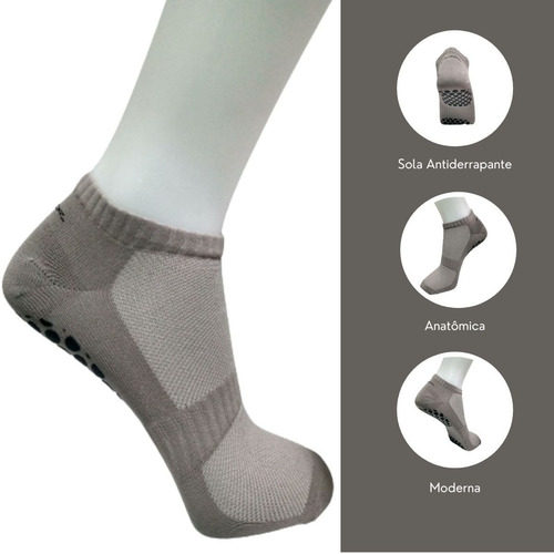 Imagem 6 de 10 de Kit Meias Antiderrapante Masculina Sapatilhas Pilates Hidro