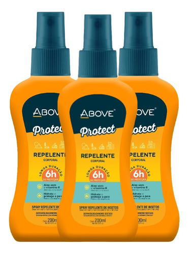 Kit 3 Repelente Spray 6h Proteção Contra Insetos 200ml Above