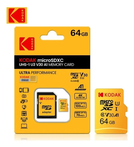 Kodak-tarjeta Micro Sd U3 Original, Clase 10  Flash, 64gb 