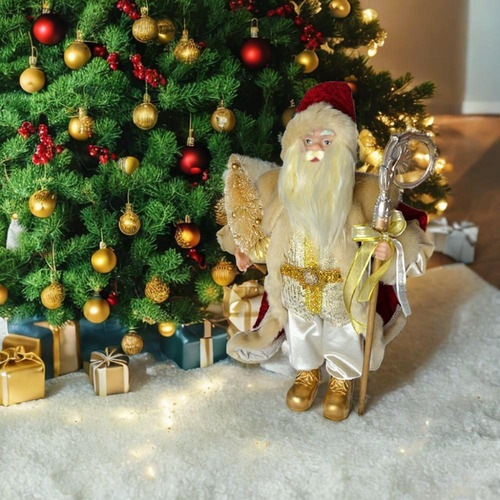 Papai Noel Decorativo Em Pe Com Cajado - 45cm