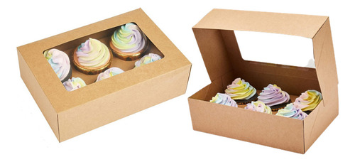 Cajas Kraft Cartón Con Ventana Visor Muffins Cupcake