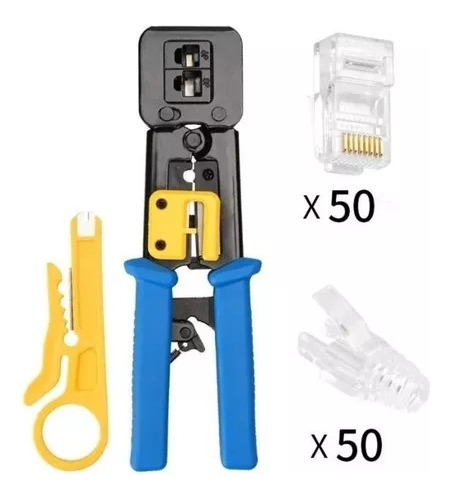Kit Crimpeadora Ez Rj45 + 50 Conector Cat6 Prensa Anticorte