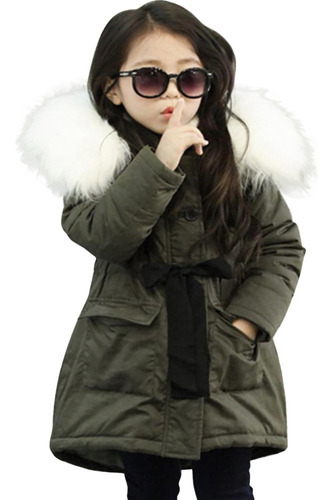 Chaqueta Casual Con Capucha De Piel Para Niña, Abrigo Acolch