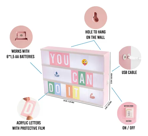 Cinema Light Box Bonnyco Pink W/ 400 Letters & Emojis + 2 Ma
