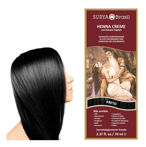 Coloracao Tintura Natural Preta Henna Creme Surya