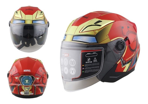 Casco Moto Edge Marvel Iron Man Rojo 3/4 Certificado Dot