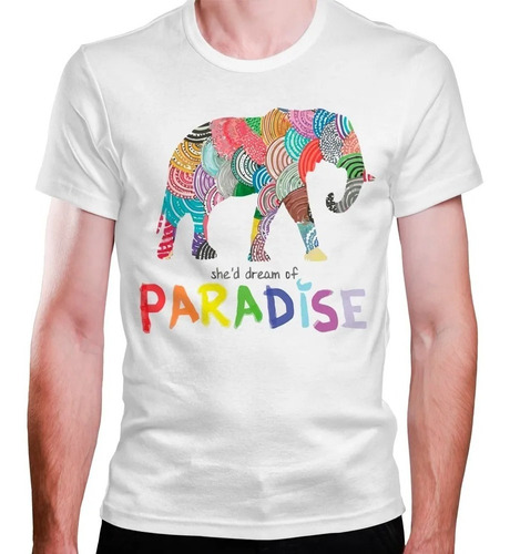 Camiseta Masculina Branca Elefante Paradise Coldplay