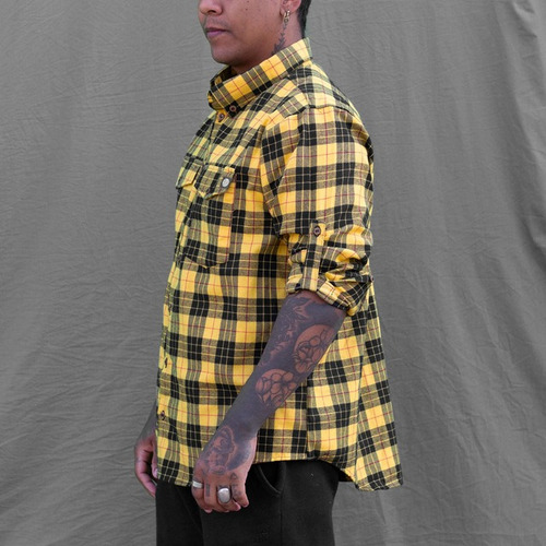 Camisa Xadrez Flanela Manga Longa Amarela