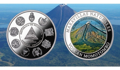 Nicaragua Moneda Plata 10 Cordobas 2017 Ibero Color Volcan