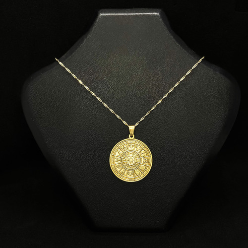 Cadena Y Dije Medalla Signos Zodíaco Oro 18k Astrología Oro 18k 55 Cm