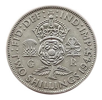 2 Shillings Gran Bretaña 1945 Moneda Plata Colección A6