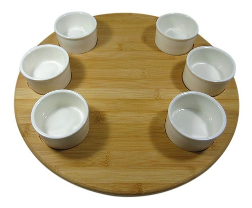 Bandeja Tabla Redonda Copetin Con 6 Bowl De Porcelana 40 Cm