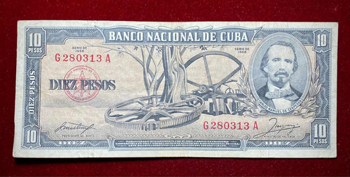 Billete 10 Pesos Cuba 1958 Pick 88 B Cespedes