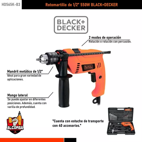 Kit Taladro Percutor 1/2 Black+decker Hd565k + 40 Accesorios Black